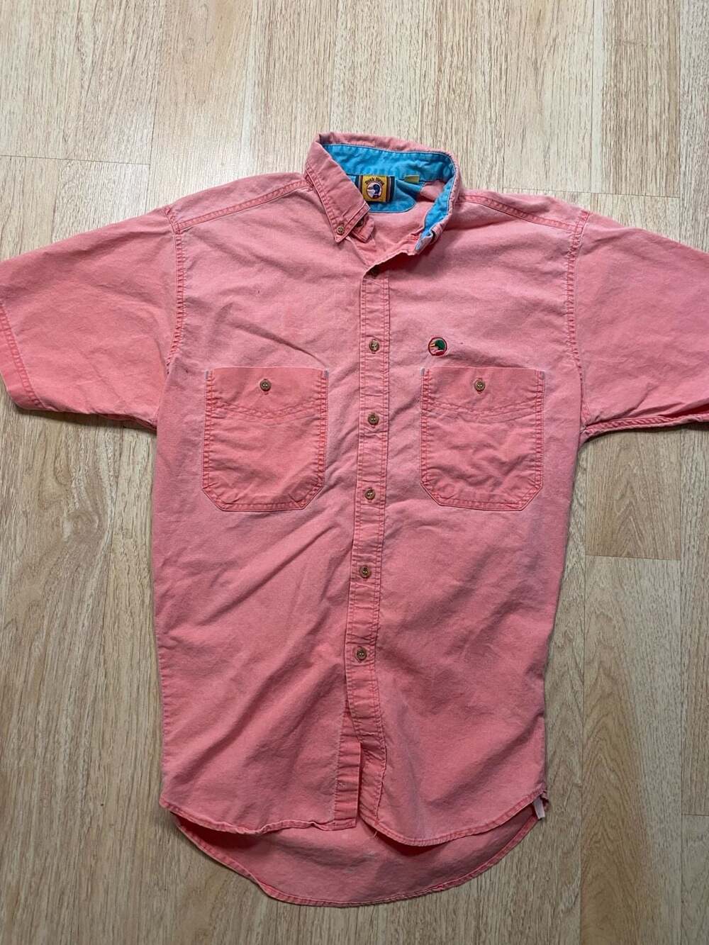 Vintage Duck Head Short Sleeve Button-Up Shirt Salmon Pink Size S Made In USA